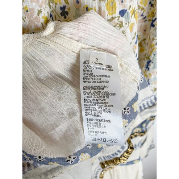 Free People Women's Gardenia Tunic Cream Blue Yellow Embellished Large - Picture 15 of 16